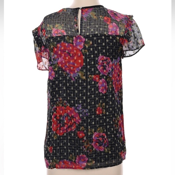 Anthropologie Floral Metallic Polka Dot Ruffle Sleeve Blouse Size 4 Small - Picture 6 of 8